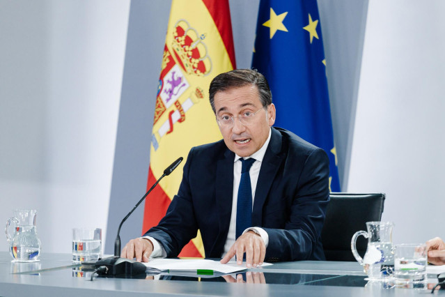 El ministro de Asuntos Exteriores, Unión Europea y Cooperación, José Manuel Albares, durante una rueda de prensa posterior a la reunión del Consejo de Ministros, a 9 de septiembre de 2025, en Madrid (España).
