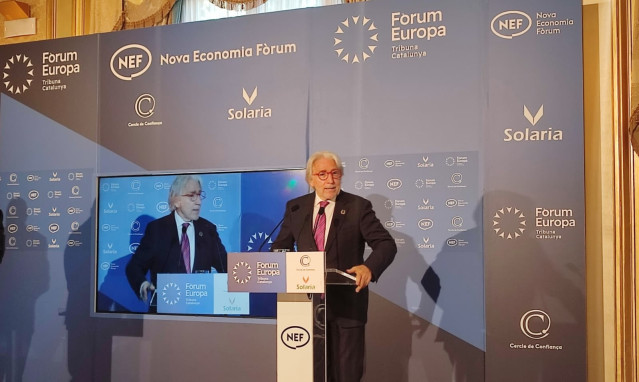El presidente de Foment del Treball, Josep Sánchez Llibre, en un desayuno informativo organizado por el Fòrum Europa Tribuna Catalunya.