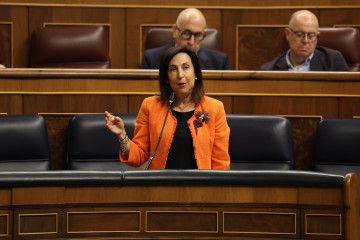 La ministra de Defensa, Margarita Robles, interviene durante una sesión de control al Gobierno en el Congreso de los Diputados.