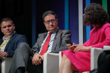 El ministro para la Transformación Digital y de la Función Pública, Óscar López, durante su participación en la Cumbre Global de la Alianza de Gobierno Abierto en Vitoria-Gasteiz