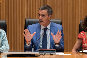 El presidente del Gobierno, Pedro Sánchez, preside  la reunión interparlamentaria del Grupo Socialista (Congreso, Senado y Parlamento Europeo) en la Sala Ernest Lluch del Congreso, a 15 de septiembr