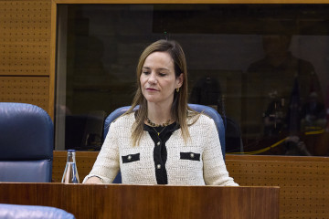 La portavoz de VOX en la Asamblea, Isabel Pérez Moñino, durante el pleno de la Asamblea de Madrid, a 9 de octubre de 2025, Madrid (España). Durante este pleno se debate la acogida de menores extran