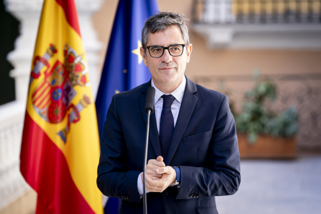 El ministro de Presidencia, Justicia y Relaciones con las Cortes, Félix Bolaños, durante el acto de firma de un convenio marco entre el ministerio de la Presidencia y la ONCE, a 10 de octubre de 2025, en Madrid (España).