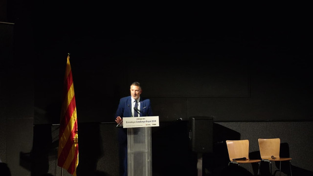 El conseller de Empresa y Trabajo de la Generalitat, Miquel Sàmper, en  la presentación de la Estratègia Catalunya Espai 2030, celebrada en el Parc Astronòmic del Montsec, en Àger (Lleida).