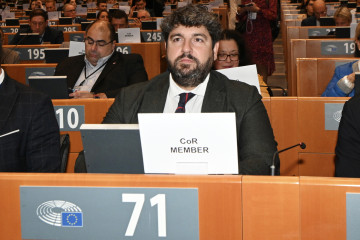 El presidente del Gobierno regional, Fernando López Miras, en la apertura de la semana de las ciudades y regiones del Parlamento Europeo.