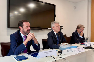 El vicepresidente de Aedaf, Ignacio Arráez, elcatedrático de Derecho Financiero y Tributario de la Universidad de Santiago, César García Novoa y el coordinador del CAI de Aedaf, Daniel Gómez-Olan