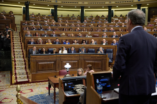 Archivo - El presidente del PP, Alberto Núñez Feijóo, interviene durante una sesión de control al Gobierno, en el Congreso de los Diputados, a 18 de diciembre de 2024, en Madrid (España).