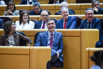 Archivo - La vicepresidenta primera y ministra de Hacienda, María Jesús Montero (1i), y el presidente del Gobierno, Pedro Sánchez (2i),  durante una sesión de control al Gobierno, en el Senado, a 