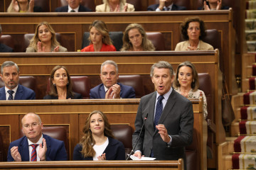 El presidente del PP, Alberto Núñez Feijóo, durante una sesión de control al Gobierno, en el Congreso, a 15 de octubre de 2025, en Madrid (España).