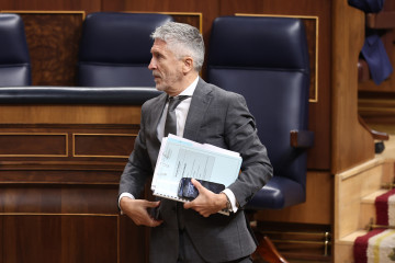 El ministro del Interior, Fernando Grande-Marlaska, a su salida de una sesión de control al Gobierno