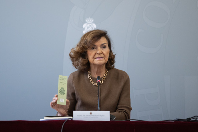La presidenta del Consejo de Estado, Carmen Calvo Poyato, presentando la Memoria 2024 de la institución