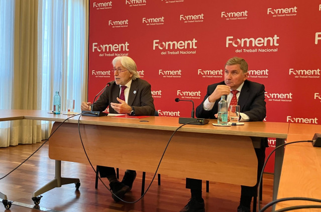 El presidete de Foment del Treball, Josep Sánchez Llibre, y el secretario general, David Tornos.