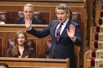 El presidente del Partido Popular, Alberto Núñez Feijóo, interviene durante una sesión de control al Gobierno, en el Congreso de los Diputados, a 22 de octubre de 2025, en Madrid (España).