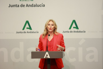 La consejera de Economía, Hacienda, Fondos Europeos y Diálogo Social de la Junta de Andalucía y portavoz del Gobierno, Carolina España, interviene en la rueda de prensa posterior al Consejo de Gob