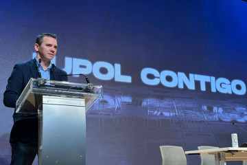 Aarón Rivero, en su discurso tras ser reelegido secretario general del sindicato Jupol