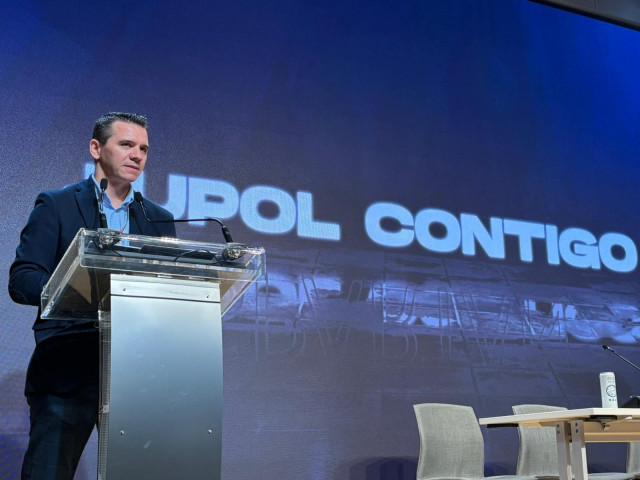 Aarón Rivero, en su discurso tras ser reelegido secretario general del sindicato Jupol