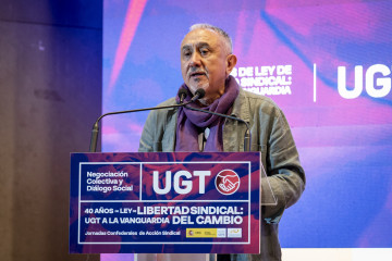 El secretario general de la UGT, Pepe Álvarez, interviene durante unas jornadas en la sede de UGT, a 22 de octubre de 2025, en Madrid (España). UGT ha organizado las jornadas confederales de acción
