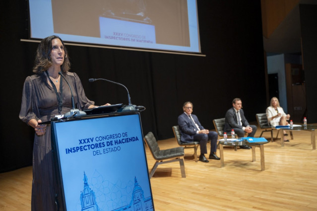 La presidenta de la Asociación de Inspectores de Hacienda del Estado, Ana de la Herrán, durante la inauguración del XXXV Congreso de Inspectores de Hacienda del Estado, que se celebra en Salamanca.