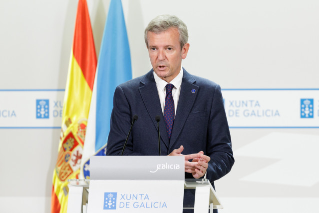 El titular de la Xunta, Alfonso Rueda, en una comparecencia ante los medios.