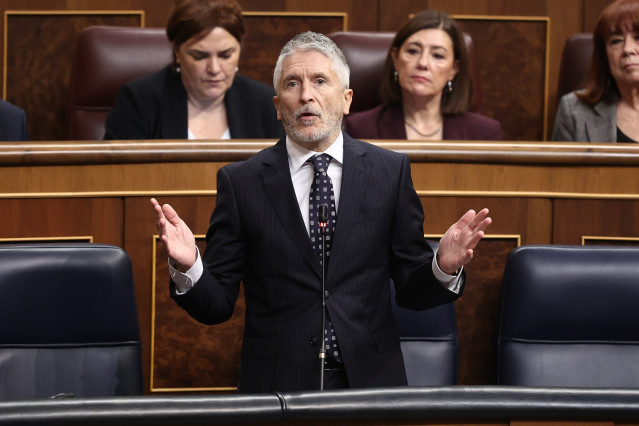 El ministro de Interior, Fernando Grande Marlaska, durante una sesión de control en el Congreso de los Diputados