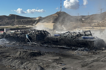 Estado de la central térmica Litoral de Carboneras (Almería) tras la última voladura del desmantelamiento.