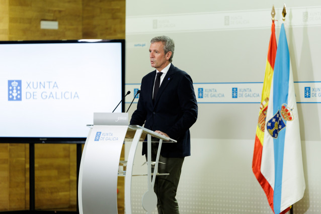 El presidente de la Xunta, Alfonso Rueda, en rueda de prensa tras el Consello de la Xunta.