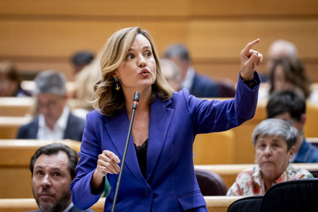 La ministra de Educación, Formación Profesional y Deportes, Pilar Alegría, en una sesión plenaria en el Senado