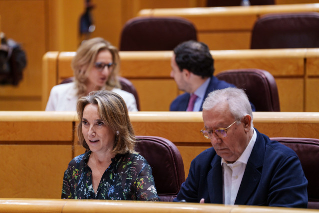 La vicesecretaria de regeneración institucional del Partido Popular, Cuca Gamarra (i), durante una sesión plenaria, en el Senado, a 5 de noviembre de 2025, en Madrid (España).
