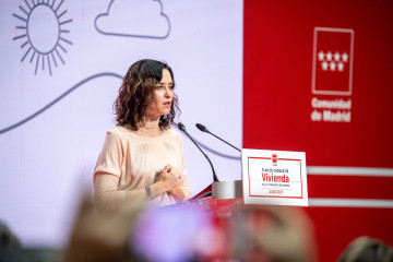 La presidenta de la Comunidad de Madrid, Isabel Díaz Ayuso, durante la presentación del Plan de Vivienda de la Comunidad de Madrid, en la Real Casa de Correos, a 5 de noviembre de 2025