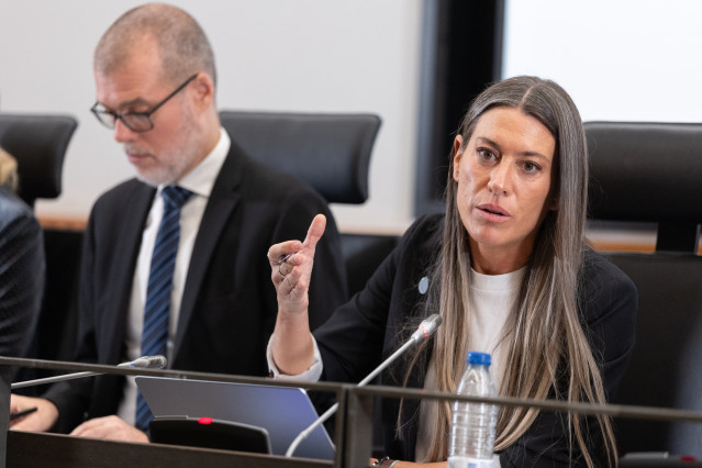 La portavoz de Junts en el Congreso, Miriam Nogueras, durante rueda de prensa para valorar la legislatura, en el Congreso de los Diputados, a 6 de noviembre de 2025, en Madrid (España).