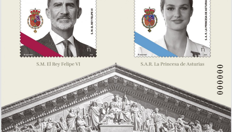 Los sellos de el Rey Felipe VI y la Princesa de Asturias, Leonor, que Correos emitirá para rendir homenaje a la Casa Real Española.