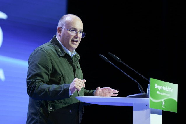 El secretario general del PP, Miguel Tellado, este sábado en el 17 Congreso del PP-A, en Sevilla