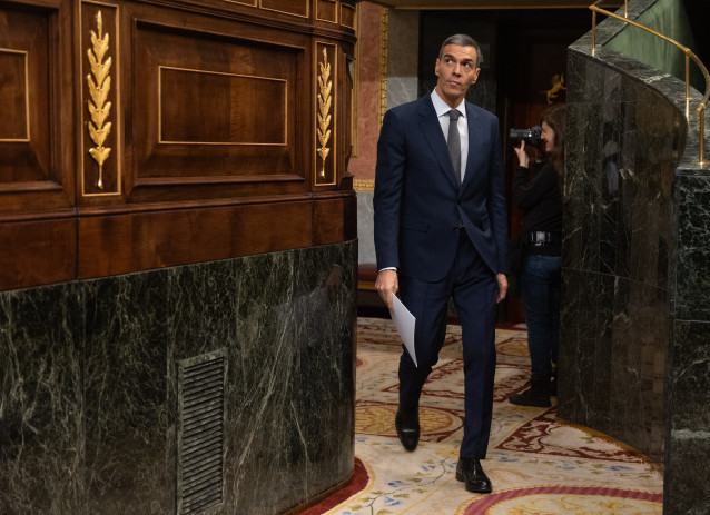 El presidente del Gobierno, Pedo Sánchez, en el hemiciclo del Congreso.
