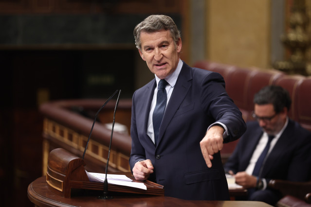 El presidente del Partido Popular, Alberto Núñez Feijóo, en el Pleno del Congreso