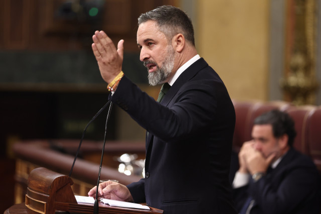 El presidente de Vox, Santiago Abascal, durante una sesión plenaria del Congreso
