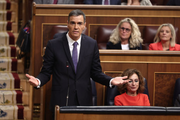 El presidente del Gobierno, Pedro Sánchez, interviene durante una sesión de control al Gobierno, en el Congreso de los Diputados, a 12 de noviembre de 2025, en Madrid (España). Sánchez ha acudido 
