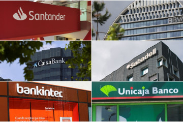 Archivo - Logos de Banco Santander, BBVA, CaixaBank, Banco Sabadell, Bankinter y Unicaja Banco