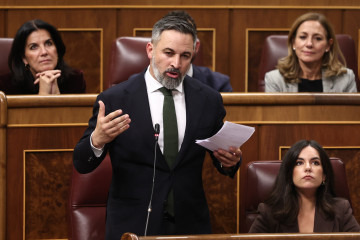 El presidente de Vox, Santiago Abascal, interviene durante una sesión de control al Gobierno, en el Congreso de los Diputados, a 12 de noviembre de 2025, en Madrid (España).