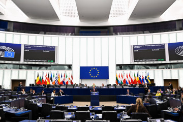 Archivo - Vista general del hemiciclo del Parlamento Europeo en su sede de Estrasburgo (Francia) durante un debate con el presidente del Consejo Europeo, António Costa.