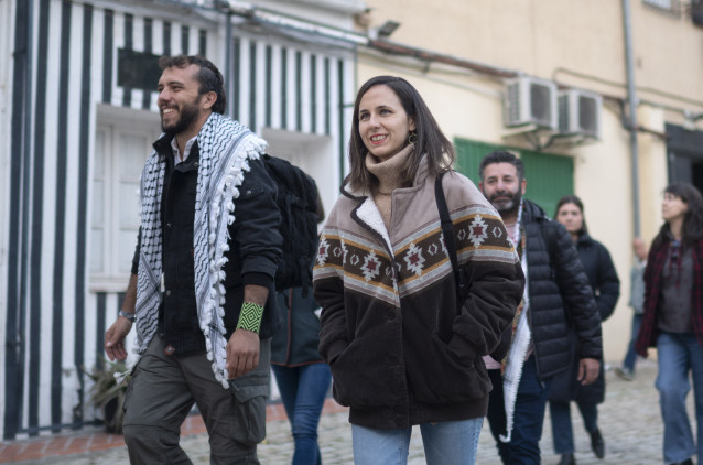 La secretaria general de Podemos, Ione Belarra, a su llegada al acto 'El genocidio continúa, el movimiento de solidaridad con la resistencia palestina también', en la Sala Mirador,  a 10 de noviembre de 2025, en Madrid (España).