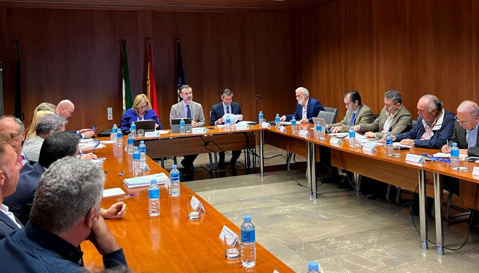 El consejero de Agricultura, Pesca, Agua y Desarrollo Rural, Ramón Fernández- Pacheco, en la reunión de la Mesa de Interlocución Pesquera y Acuícola, celebrada en Sevilla con los representantes d