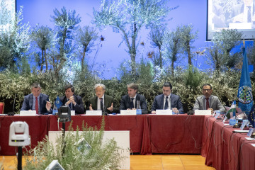 El director del COI, Jaime Lillo (tercero por la dcha.), junto al presidente de la Diputación de Córdoba, Salvador Fuentes (cuarto), en la inauguración de la 122ª sesión plenaria del Consejo Ole