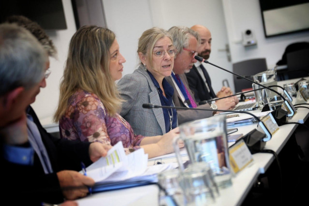 La secretaria de Estado de Función Pública, Consuelo Sánchez Naranjo, durante la reunión celebrada este miércoles con representantes de CCOO, UGT y CSIF