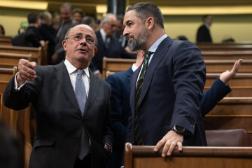 Archivo - El líder de Vox, Santiago Abascal (d), y el diputado de Vox, Ignacio Gil Lázaro (i), durante una sesión plenaria en el Congreso de los Diputados