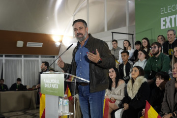 El presidente de Vox, Santiago Abascal, participa en un acto público en Navalmoral de la Mata