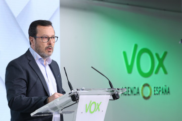 Archivo - El portavoz de VOX, José Antonio Fúster,  durante una rueda de prensa posterior al Comité Ejecutivo Nacional de VOX, a 9 de septiembre de 2024, en Madrid (España). Vox considera que el e
