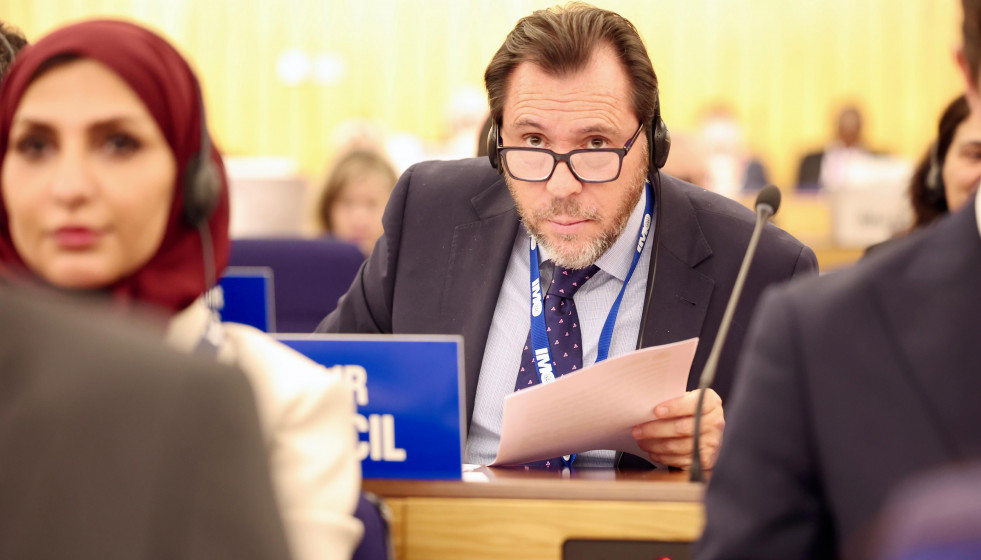 El ministro de Transportes, Óscar Puente, durante la 34ª Asamblea General de la Organización Marítima Internacional (OMI)