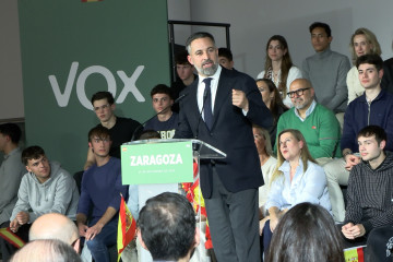 El líder de Vox, Santiago Abascal, en el mitin que ha ofrecido en Zaragoza.