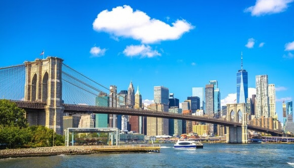 New York City epic skyline and Brooklyn bridge view from Brooklyn, United States of America
