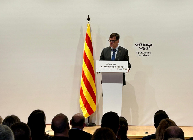 El presidente de la Generalitat, Salvador Illa, durante una conferencia en Sabadell (Barcelona)
